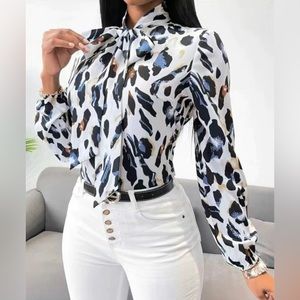 Women's Blouses Fashion Allover Print Bow Neck Blouse